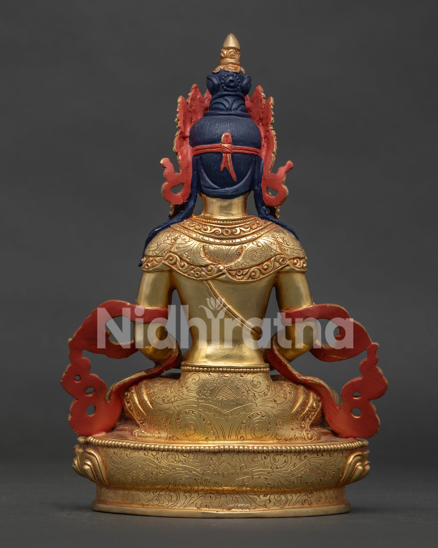 Amitayus Copper Statue Back View Handcrafted in Patan Nepal 24K Gold Fire Gilded