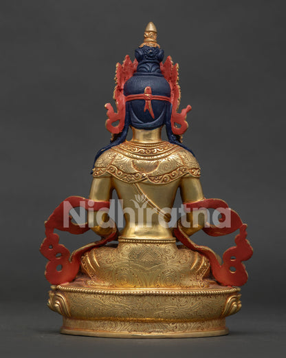 Amitayus Copper Statue Back View Handcrafted in Patan Nepal 24K Gold Fire Gilded