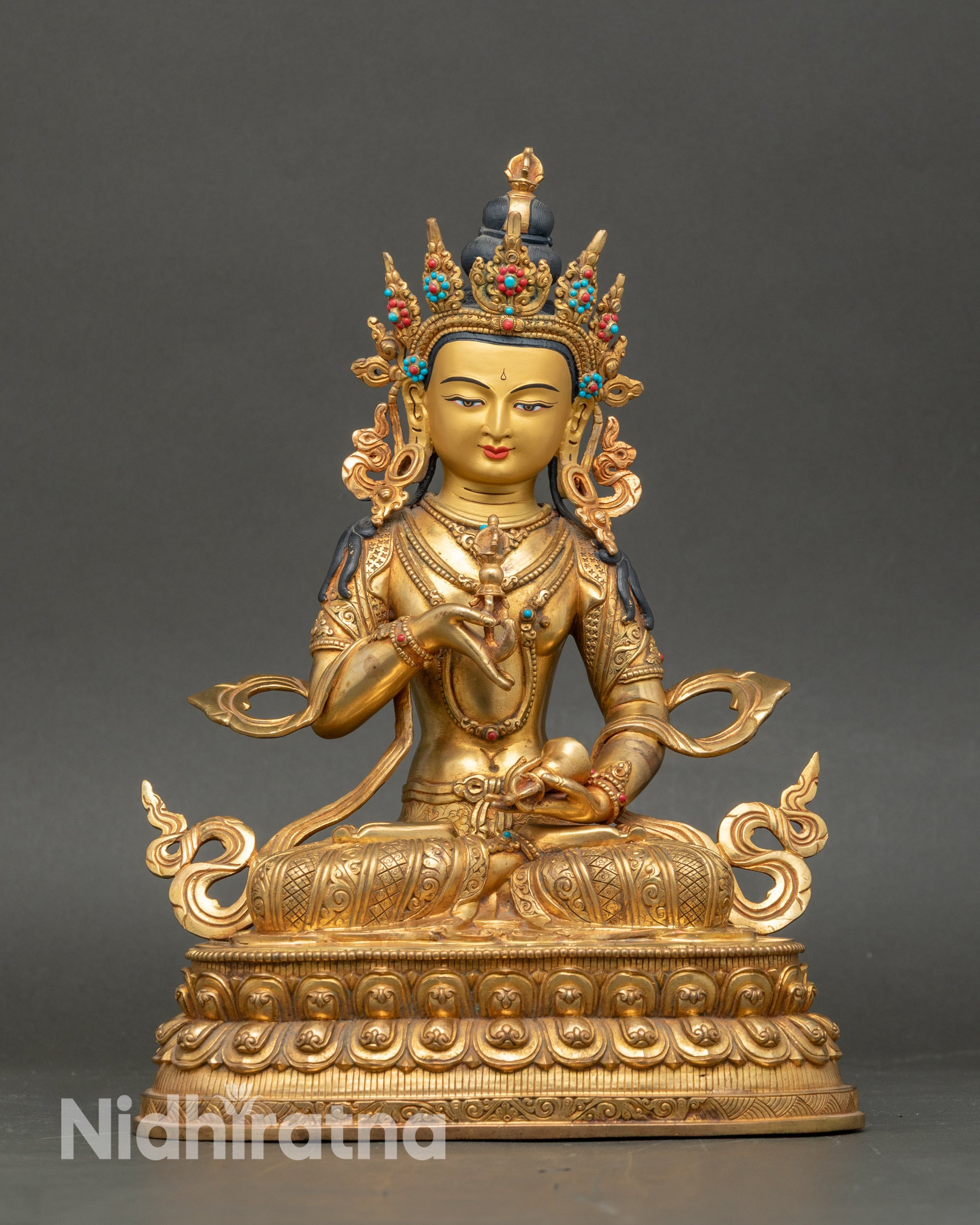 Vajrasattva statue for home altar, handcrafted Nepalese copper with gold fire-gilding