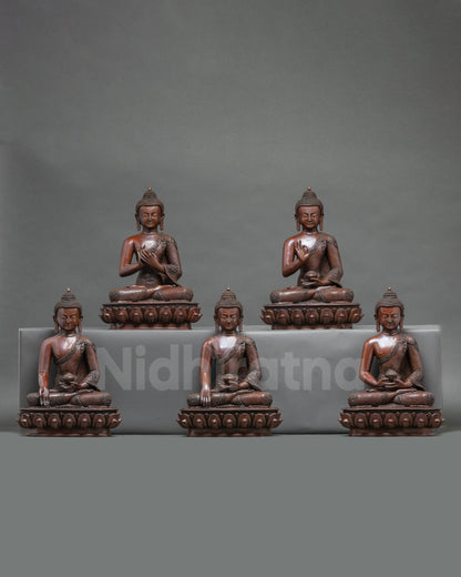 Five Dhyani Buddha Statue Set for Meditation and  Spiritual Practice