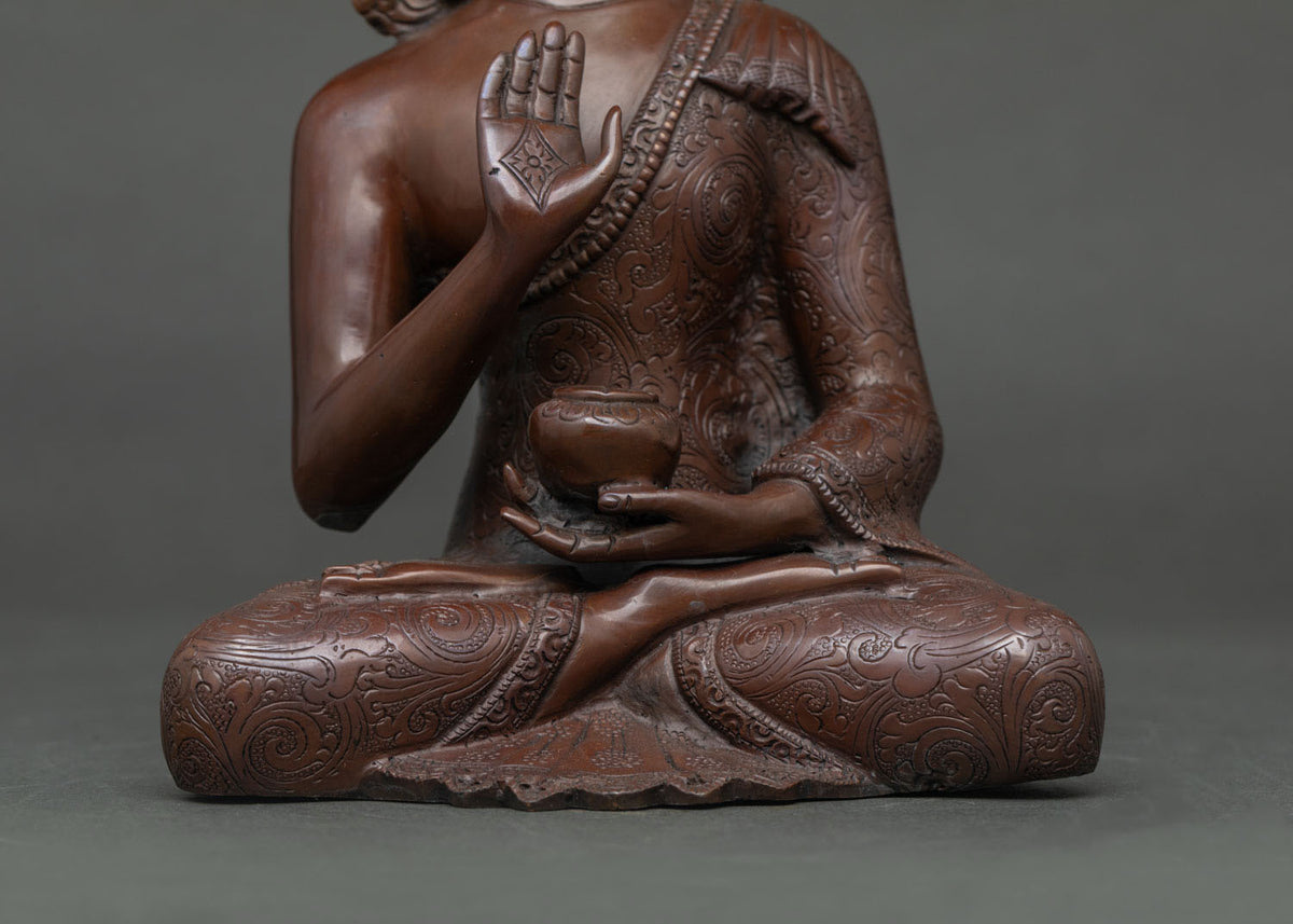 Amoghasiddhi Buddha Statue | Chemically Oxidized Copper Figurine