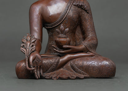 Oxidized Copper Medicine Buddha Statue | Handcrafted Tibetan Artwork