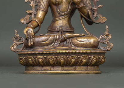 White Tara Statue | Antique-Finished Copper Sculpture from Nepal