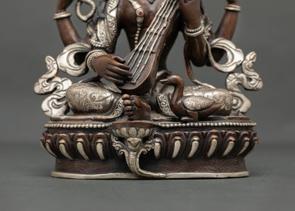 Elegant Saraswati | Handmade Copper Goddess of Knowledge