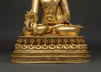 Medicine Buddha Statue | 24K Gold Gilded Copper Art