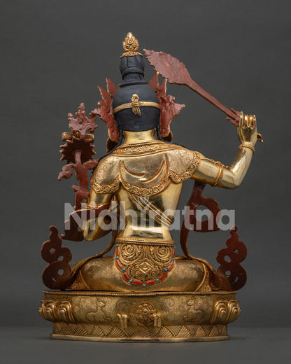 Bodhisattva Manjushri Statue | 24K Gold Fire-Gilded Buddhist Artwork