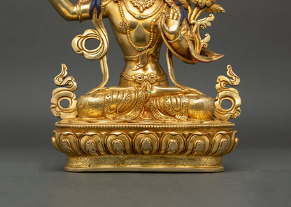 Manjushree Statue from Nepal | Gold Gilded Copper Artwork