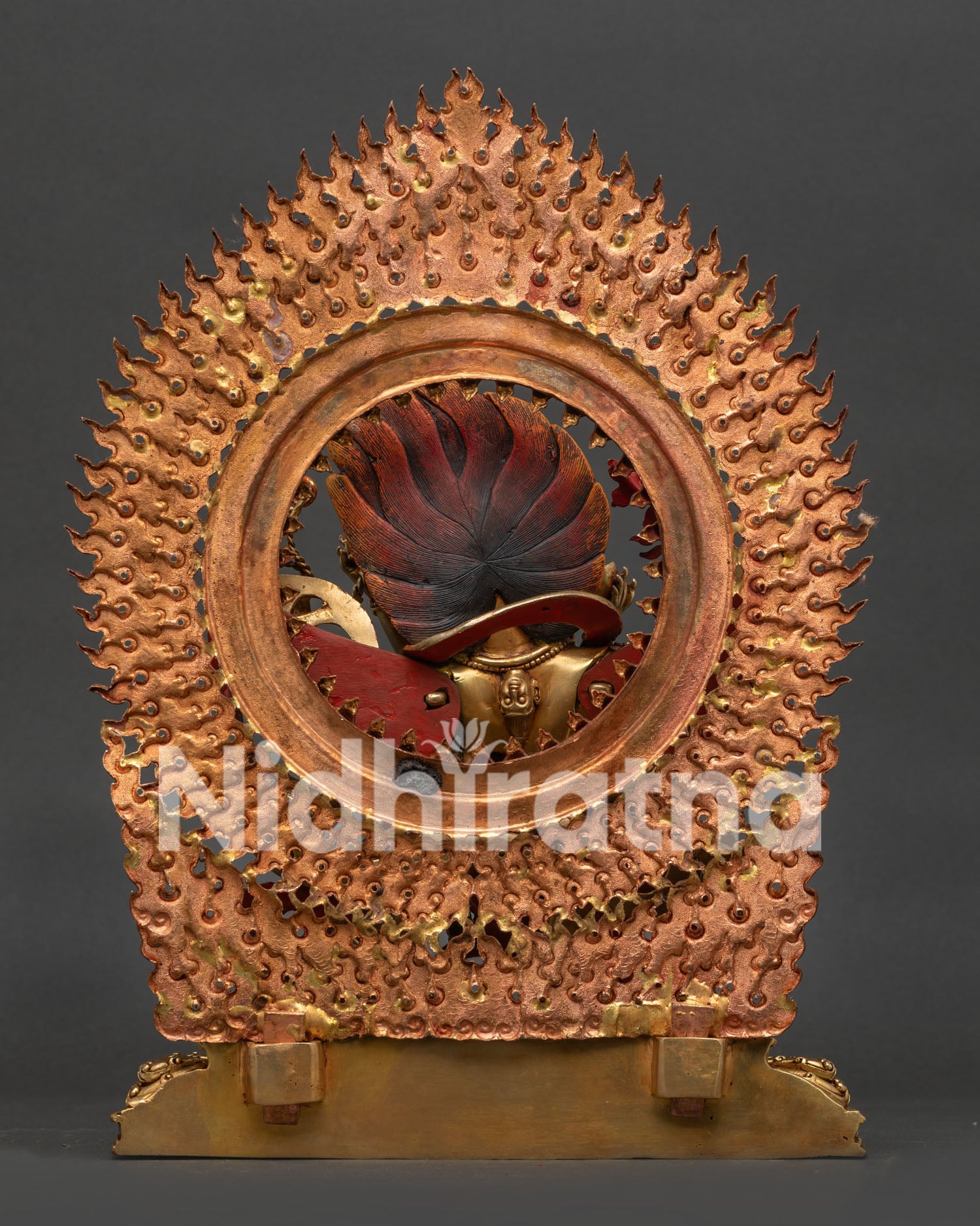 Back view of Hayagriva statue showing Nepalese handmade metalwork details