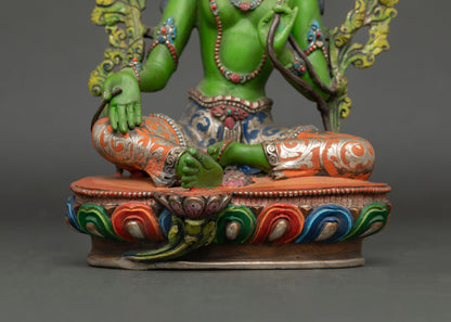 Green Tara Statue | Hand-Painted Buddhist Goddess Artwork