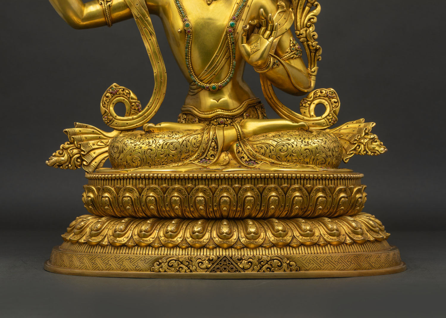 Large Size Manjushri Statue | 24K Gold Fire-Gilded Copper Sculpture