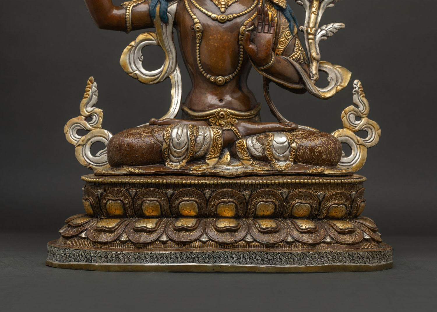 Manjushri Statue from Nepal | Oxidized Copper & Gold Sacred Art