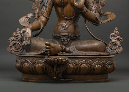 Traditional Green Tara Statue | Chemically Oxidized Copper Sculpture