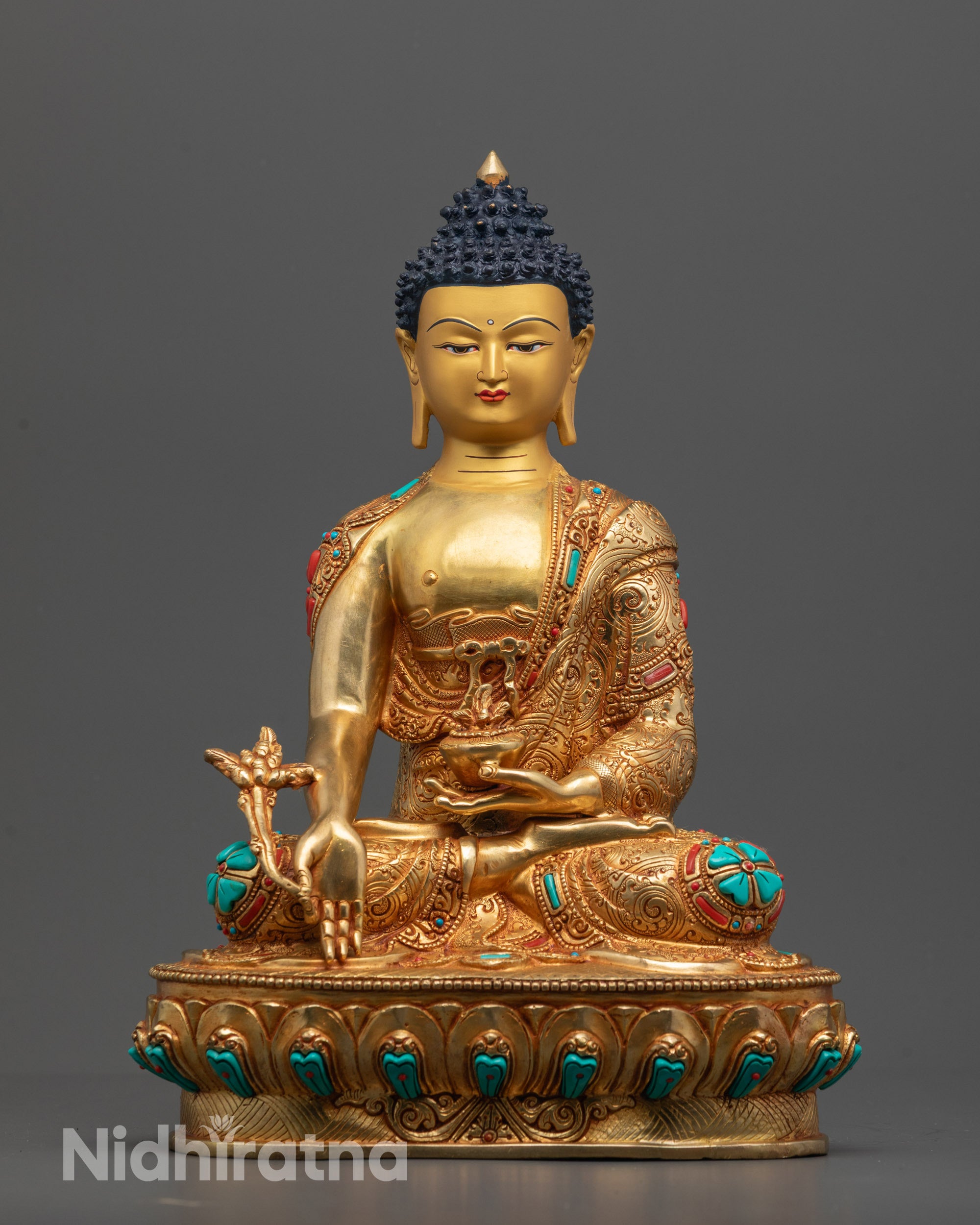 24k Fire Gold Gilded Medicine Buddha (Vaidurya Prabha Raja) statue