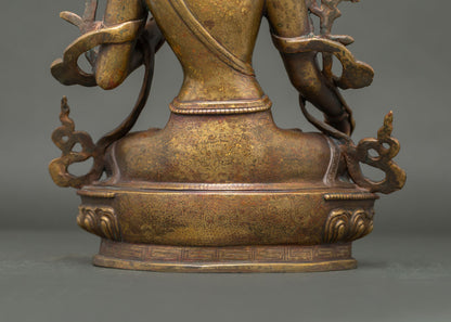 White Tara Statue | Antique-Finished Copper Sculpture from Nepal