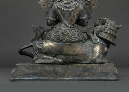 Simhanada Manjushri Statue | Antique-Finish Bronze Sculpture