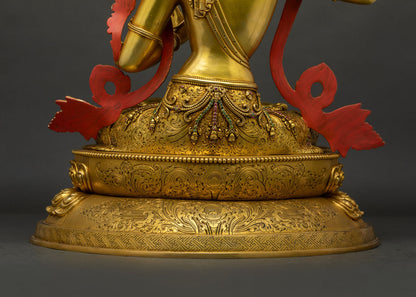 Large Size Manjushri Statue | 24K Gold Fire-Gilded Copper Sculpture