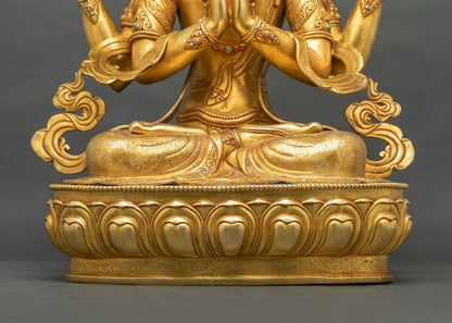 Four-Armed Chenrezig (Avalokiteshvara) Statue | Handmade Buddhist Decor