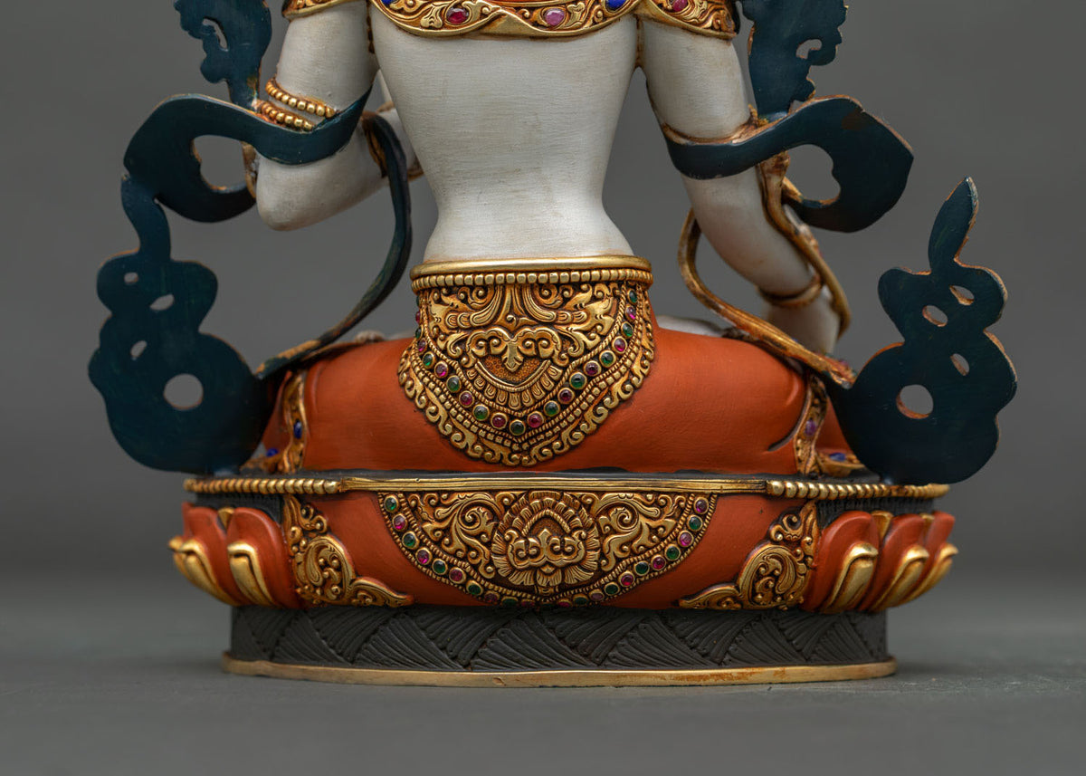 Hand-Painted White Tara Statue – Seven-Eyed Longevity Goddess Icon