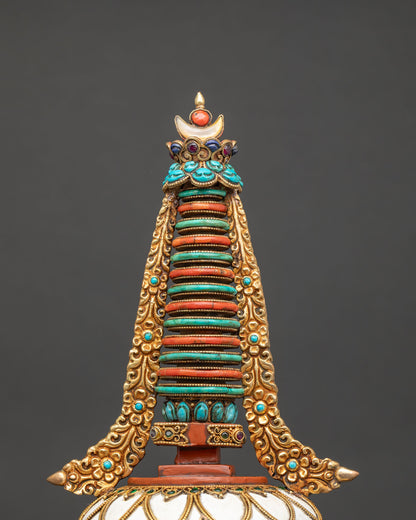 Traditional Stupa | Tibetan Chorten with Gemstone Inlay