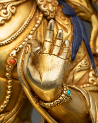 Manjushree Statue from Nepal | Gold Gilded Copper Artwork