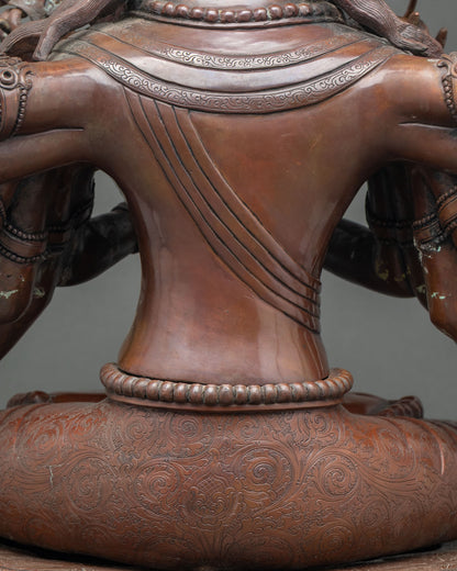 Japanese Chundi (Juntei Kannon) Statue | Oxidized Copper Buddhist Art
