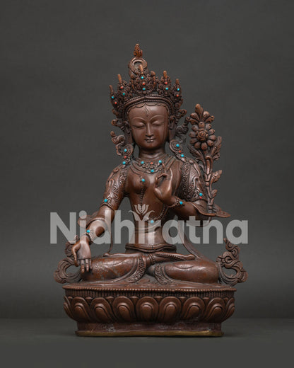 Oxidized White Tara Statue | Seven Eyed Female Buddha Sculpture
