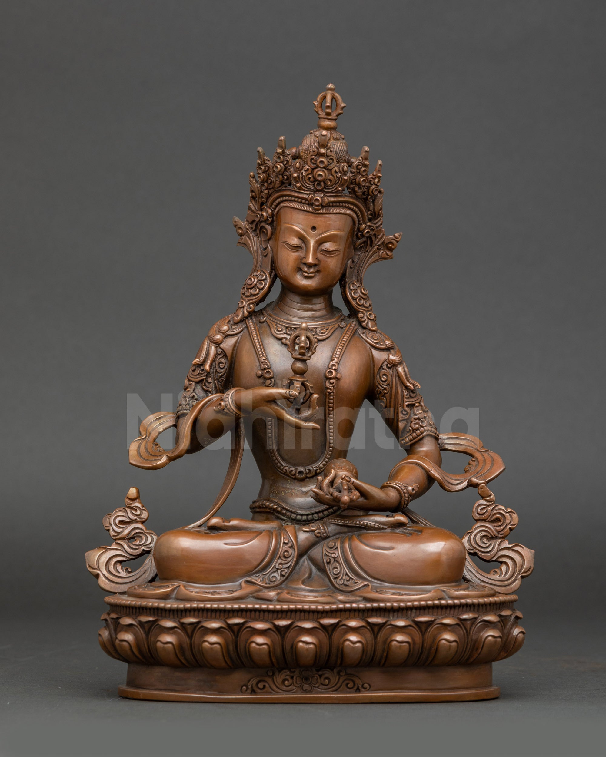 Dorje Sempa Vajrasattva statue seated on lotus, copper Buddhist altar sculpture