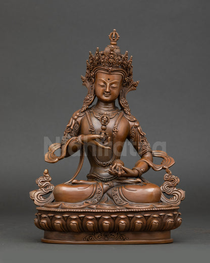 Dorje Sempa Vajrasattva statue seated on lotus, copper Buddhist altar sculpture
