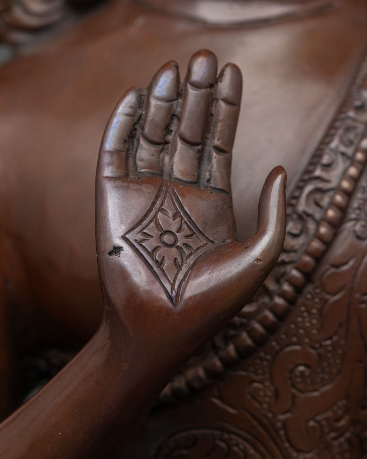 Amoghasiddhi Buddha Statue | Chemically Oxidized Copper Figurine