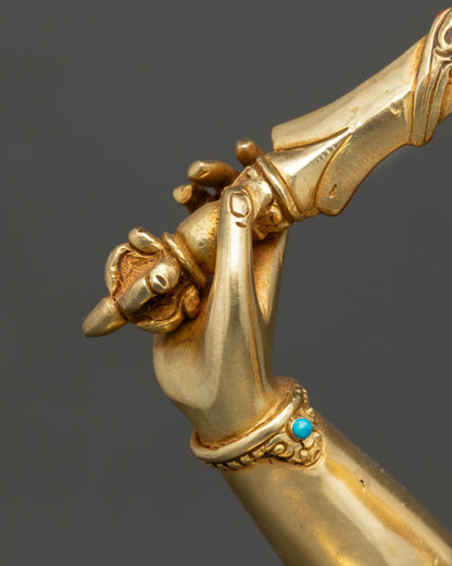 Manjushree Statue from Nepal | Gold Gilded Copper Artwork