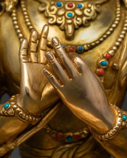 Tibetan Manjushri | 24K Gold Fire-Gilded Sculpture