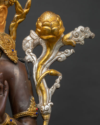 Spiritual Green Tara Statue – Handcrafted Oxidized Copper Sculpture