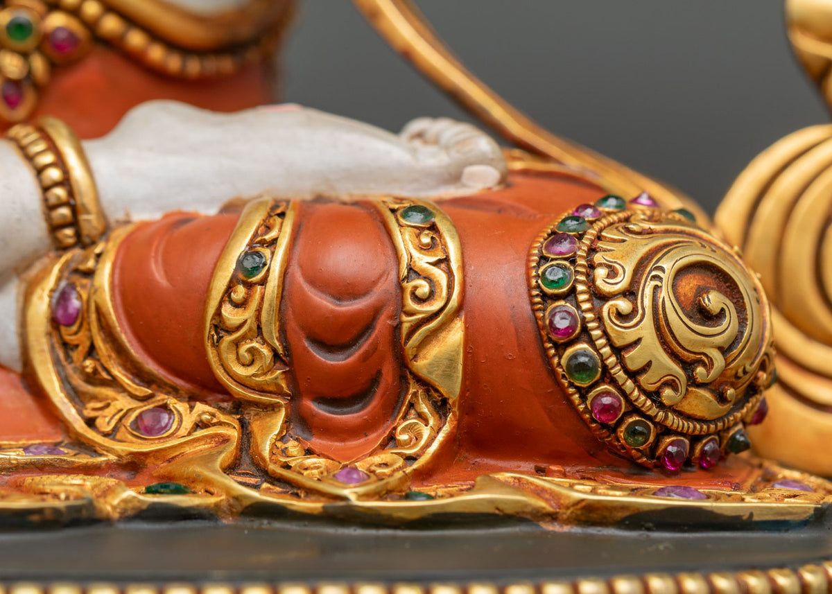 Hand-Painted White Tara Statue – Seven-Eyed Longevity Goddess Icon