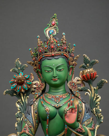 Vibrant Green Tara Sculpture – Handcrafted Nepali Buddhist Art