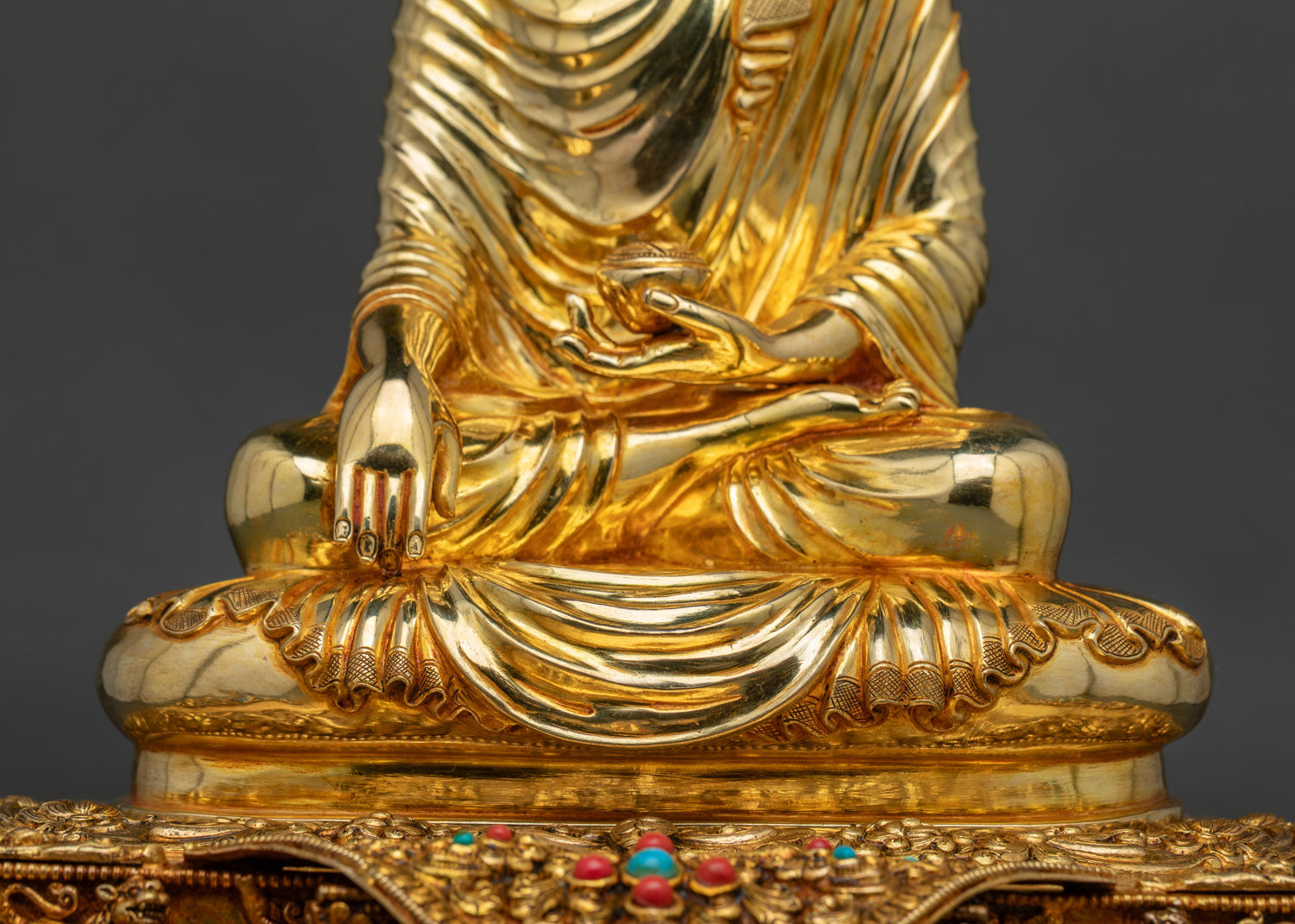 Shakyamuni Buddha Statue with Jeweled Throne | Nepali Art & Craft