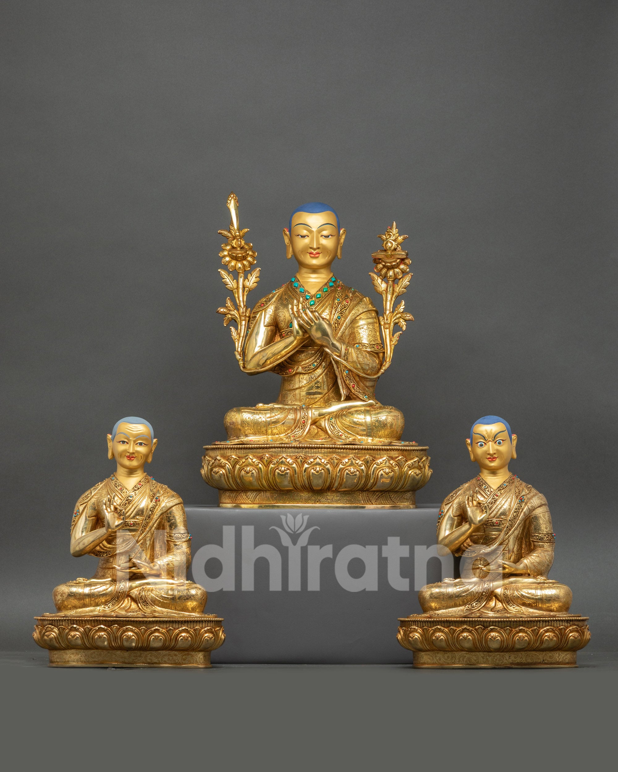 Buddhist Master Tsongkhapa - Handmade Statue Set from Nepal
