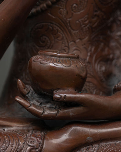 Amoghasiddhi Buddha Statue | Chemically Oxidized Copper Figurine