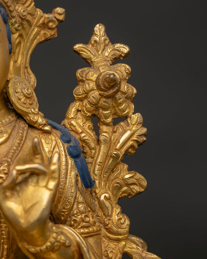 Green Tara Statue | 24K Gold Fire Gilded Buddhist Artwork