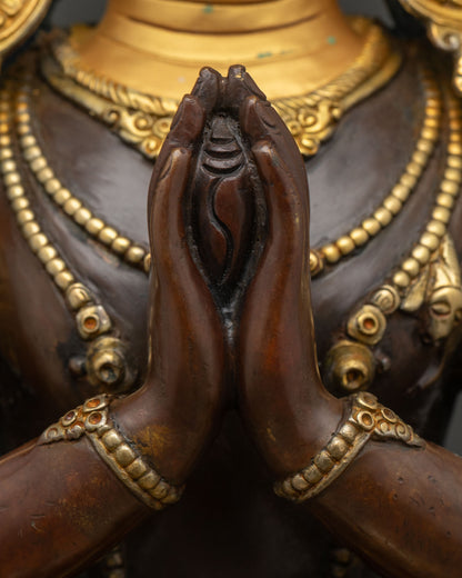 Oxidized Chenrezig Statue - Spiritual Home and Altar Decor