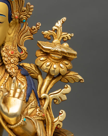 Manjushree Statue from Nepal | Gold Gilded Copper Artwork