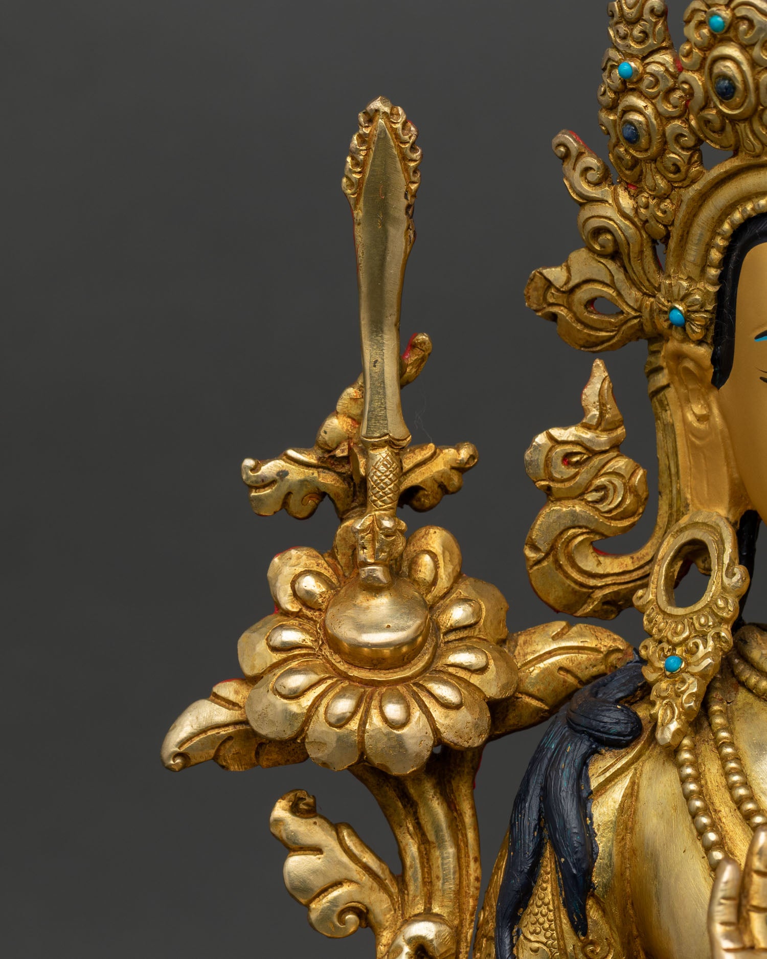 Tibetan Manjushri | 24K Gold Fire-Gilded Sculpture