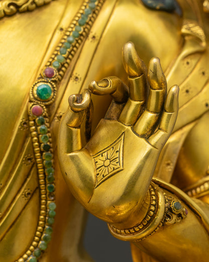 Large Size Manjushri Statue | 24K Gold Fire-Gilded Copper Sculpture