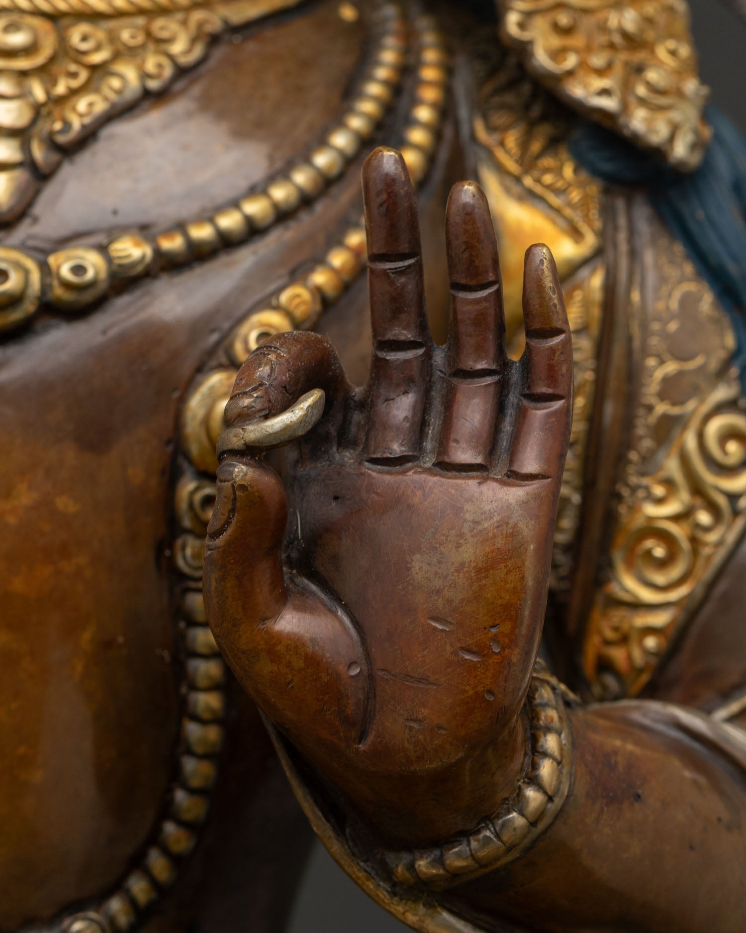 Manjushri Statue from Nepal | Oxidized Copper & Gold Sacred Art