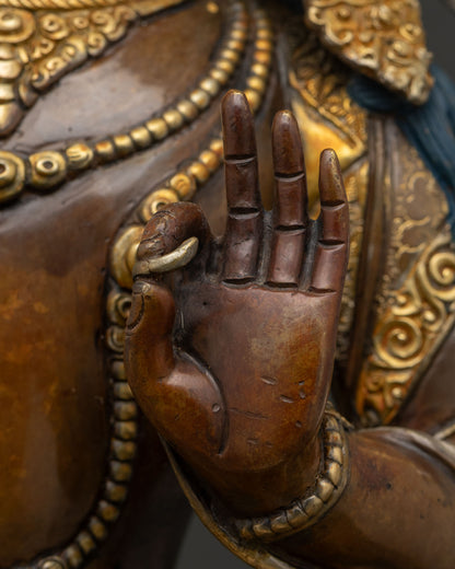 Manjushri Statue from Nepal | Oxidized Copper & Gold Sacred Art