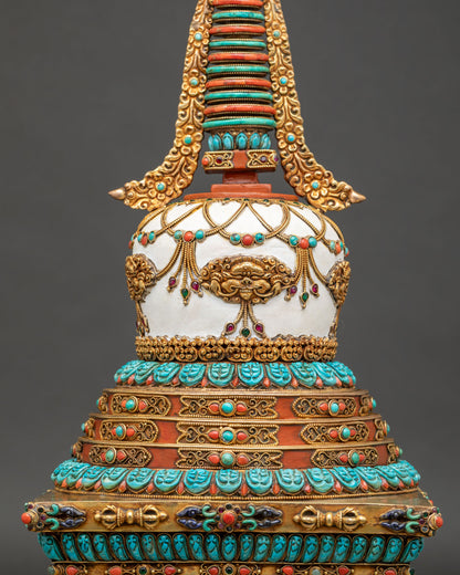 Traditional Stupa | Tibetan Chorten with Gemstone Inlay