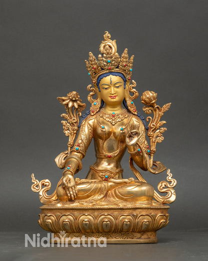White Tara Blessing Statue | Gold Fire-Gilded Nepalese Buddhist Artwork