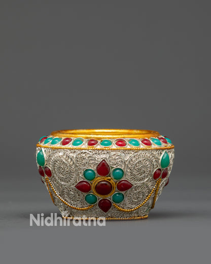 Handcrafted Tibetan Rice Pot with Gold and Silver Filigree