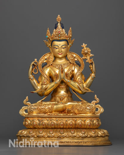 Four-Armed Chenrezig: Radiant Avalokiteshvara Bodhisattva Statue