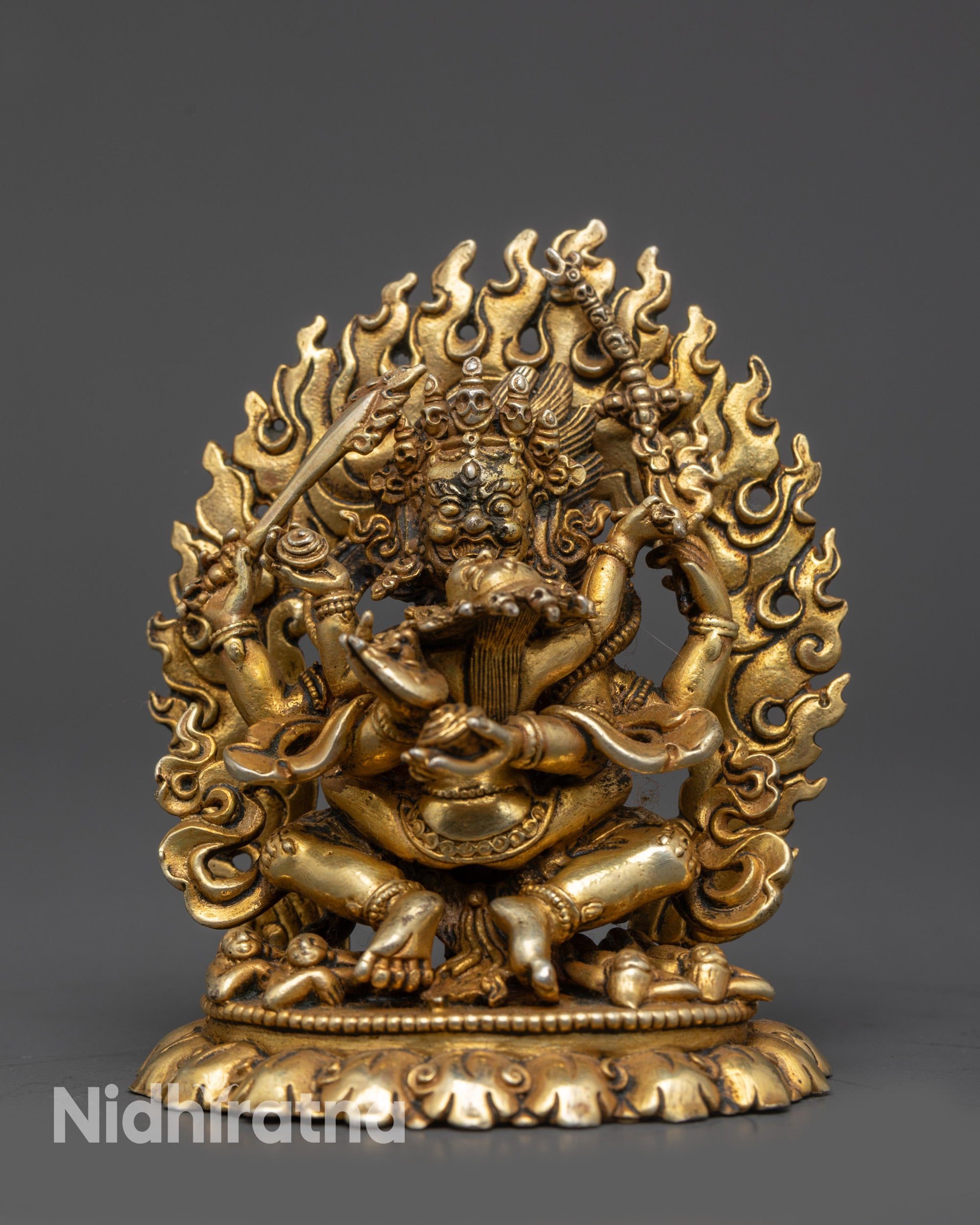 Nepalese Four-Armed Mahakala Statue | Tibetan Protector Deity