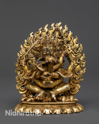 Nepalese Four-Armed Mahakala Statue | Tibetan Protector Deity